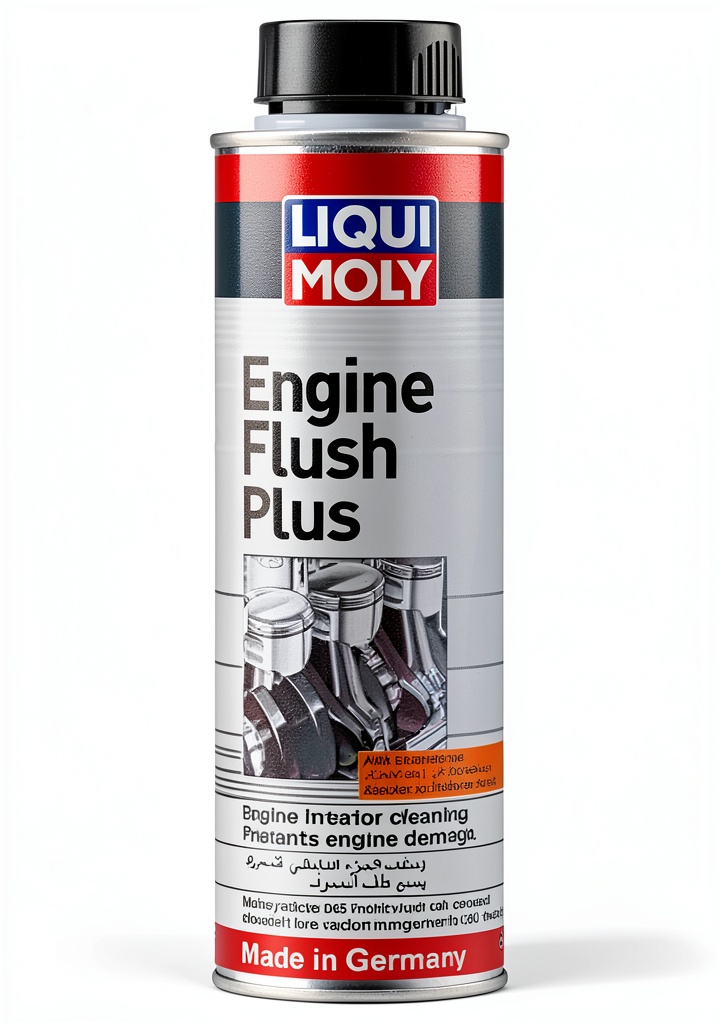 Mechanic pouring Liqui Moly Engine Flush into an engine oil pan
